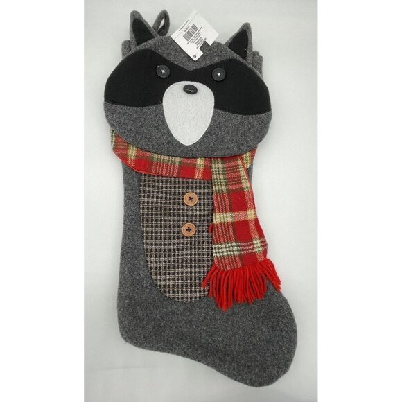 NWT Racoon Christmas Stocking Gray 19.5" - Picture 2 of 3